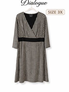 Dialogue Black, Cream Houndstooth Check Dress
